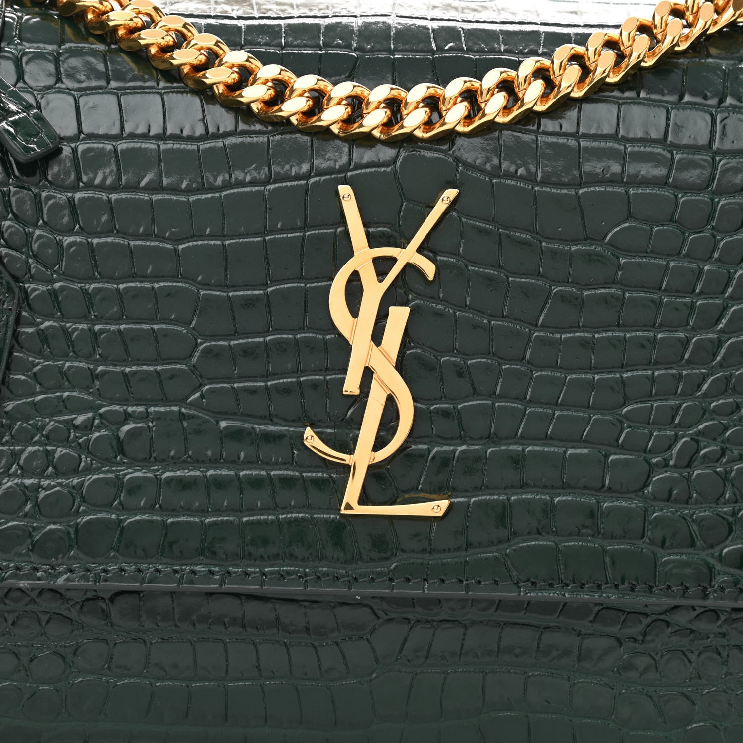 Saint Laurent Calfskin Crocodile Embossed Medium Monogram Sunset Dark Mint 6 of 8