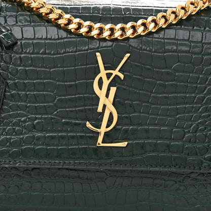 Saint Laurent Calfskin Crocodile Embossed Medium Monogram Sunset Dark Mint 6 of 8