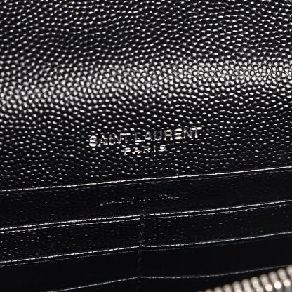 Saint Laurent Grain De Poudre Matelasse Chevron Monogram Envelope Chain Wallet Black 6 of 8