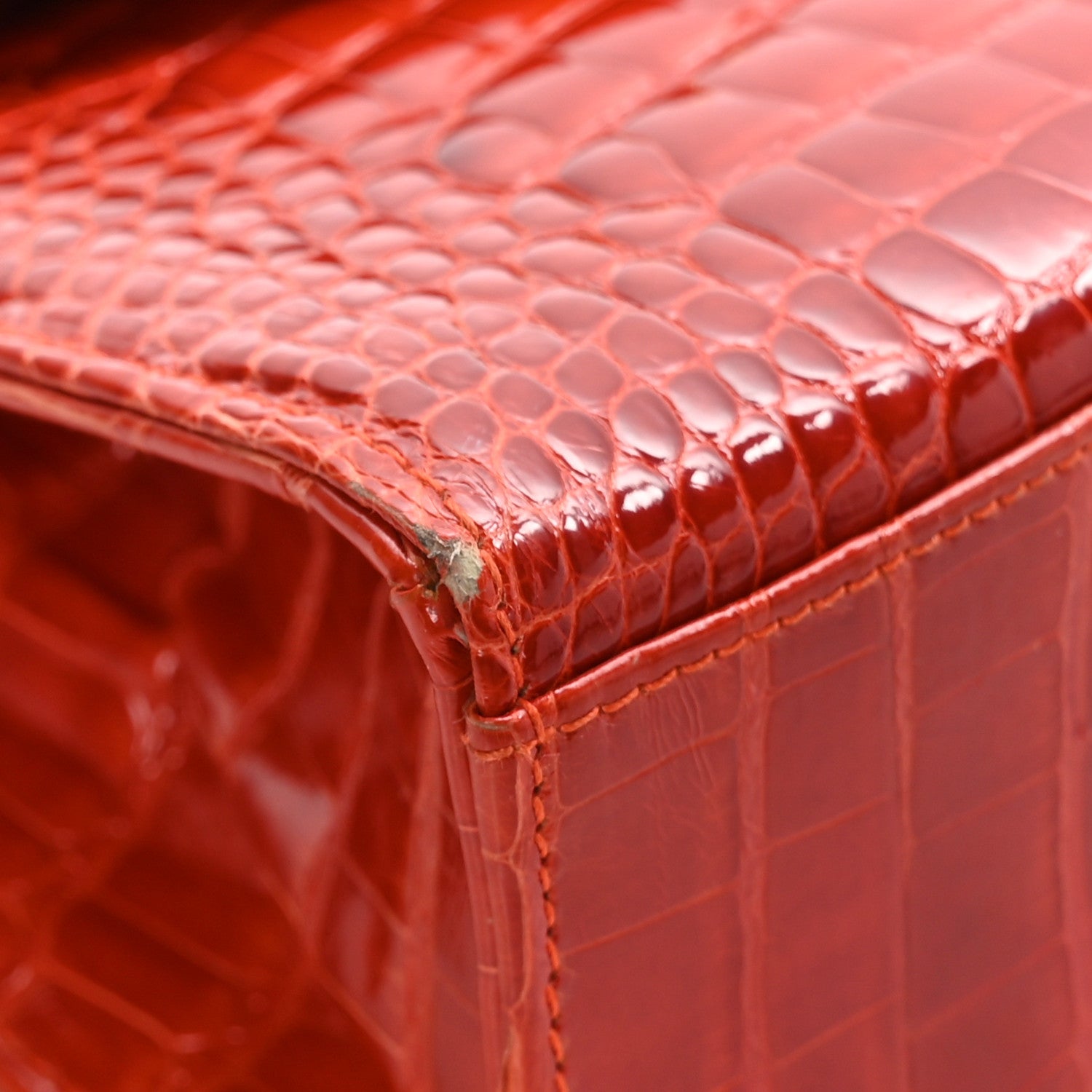 Chanel Shiny Crocodile Mini Top Handle Kelly Flap Orange 8 of 11