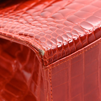 Chanel Shiny Crocodile Mini Top Handle Kelly Flap Orange 8 of 11
