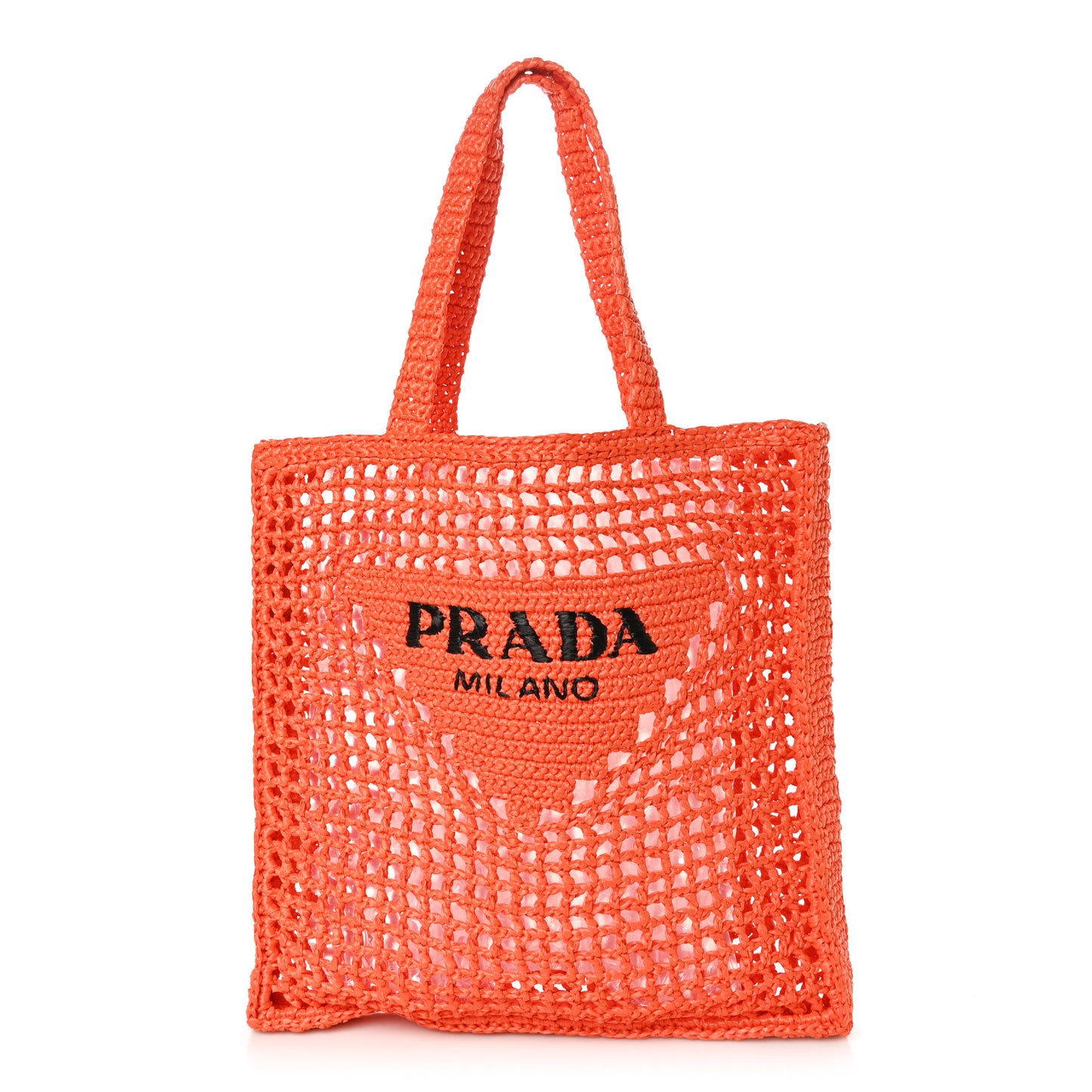 Yarn Raffia Effect Crochet Logo Embroidered Tote Bag Arancio