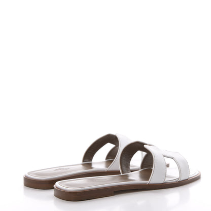 Hermes Box Calfskin Oran Sandals 38 White 4 of 7