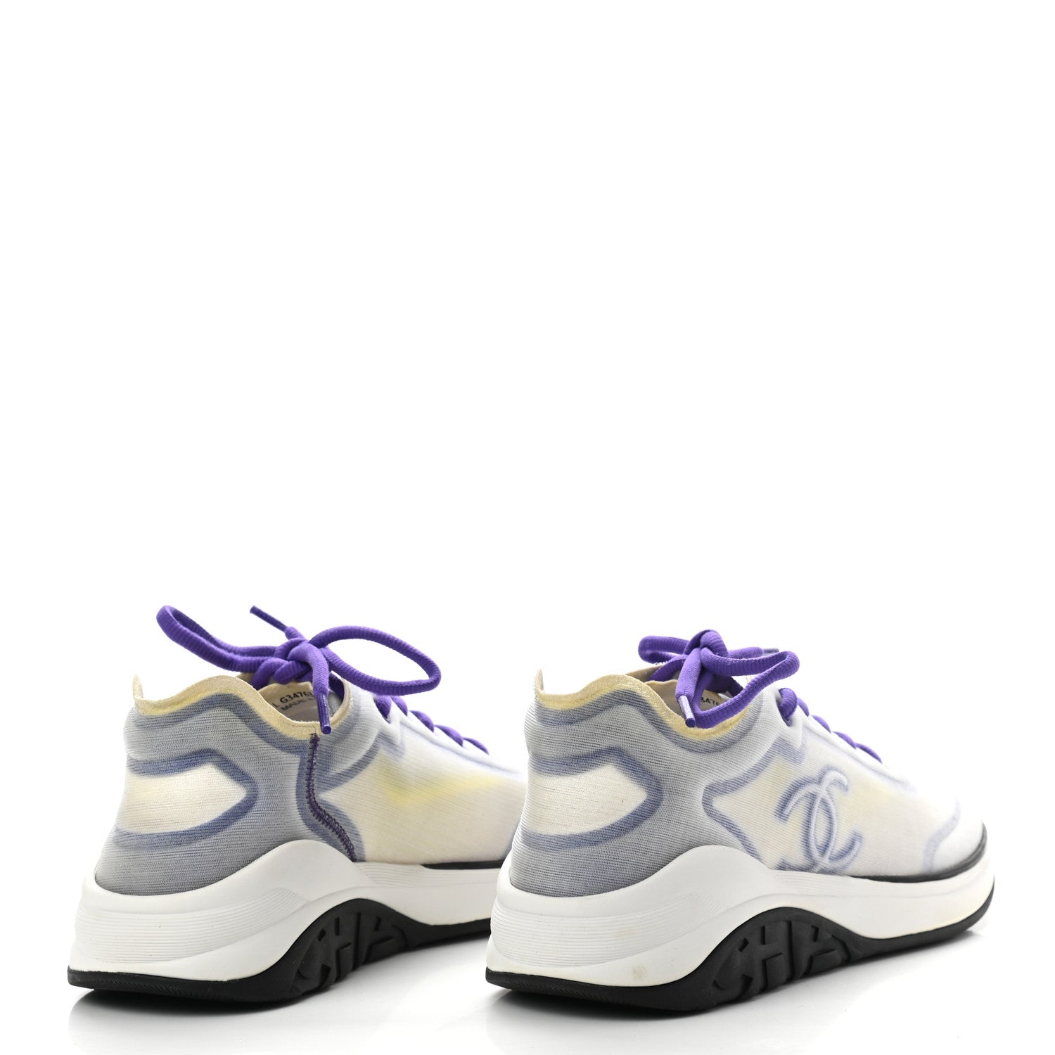 Chanel Calfskin Mesh Lyrca Womens Logo Sneakers 40 White Blue 4 of 7