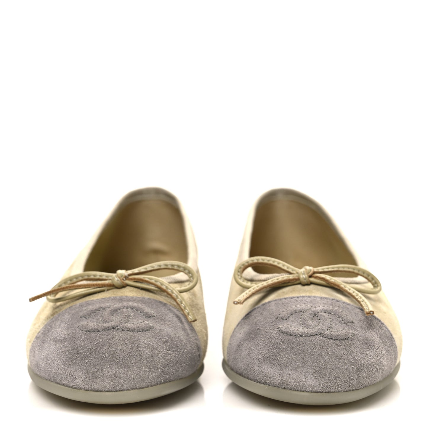 Suede Cap Toe CC Ballerina Flats 36.5 Light Yellow Gray