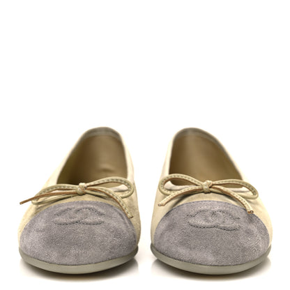 Chanel Suede Cap Toe CC Ballerina Flats 36.5 Light Yellow Gray 3 of 10