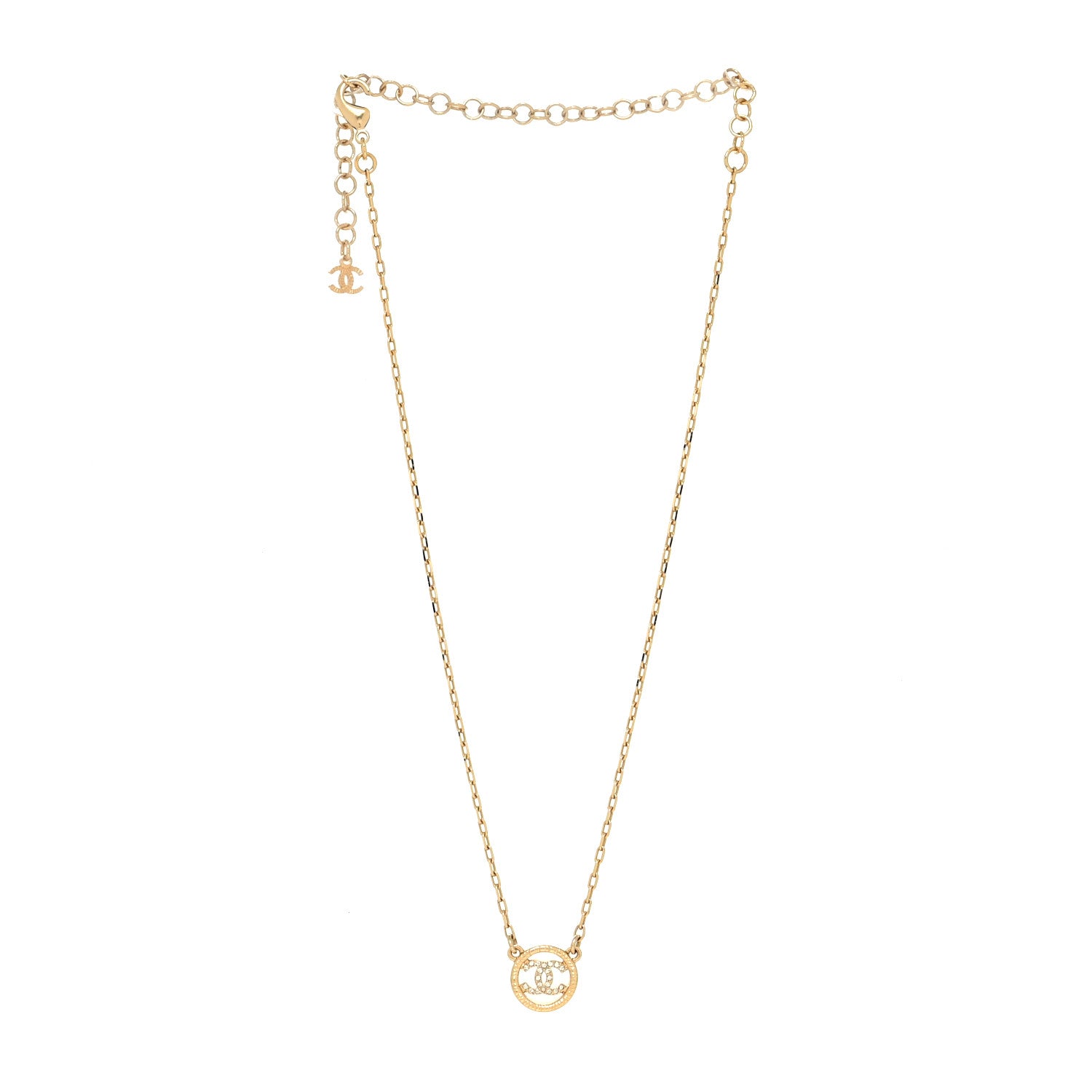 Chanel Crystal Metal CC Round Pendant Necklace Gold 3 of 5