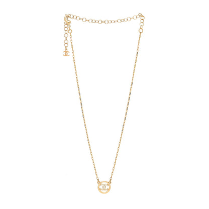 Chanel Crystal Metal CC Round Pendant Necklace Gold 3 of 5