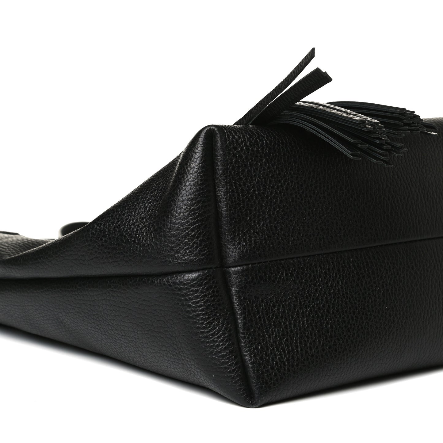 Pebbled Calfskin Bamboo Tassel Tote Black