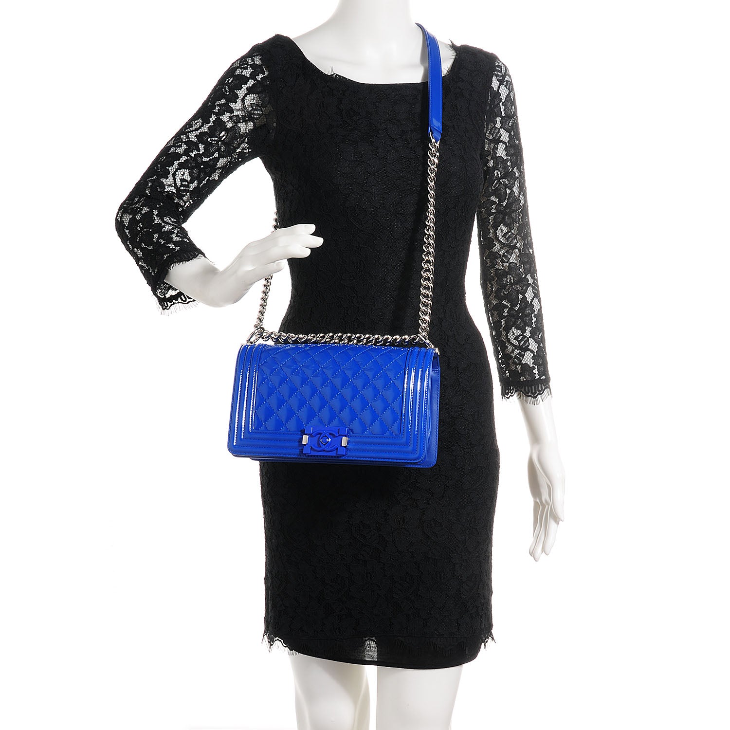 Chanel Patent Leather Medium Boy Flap Plexiglass Blue 2 of 7