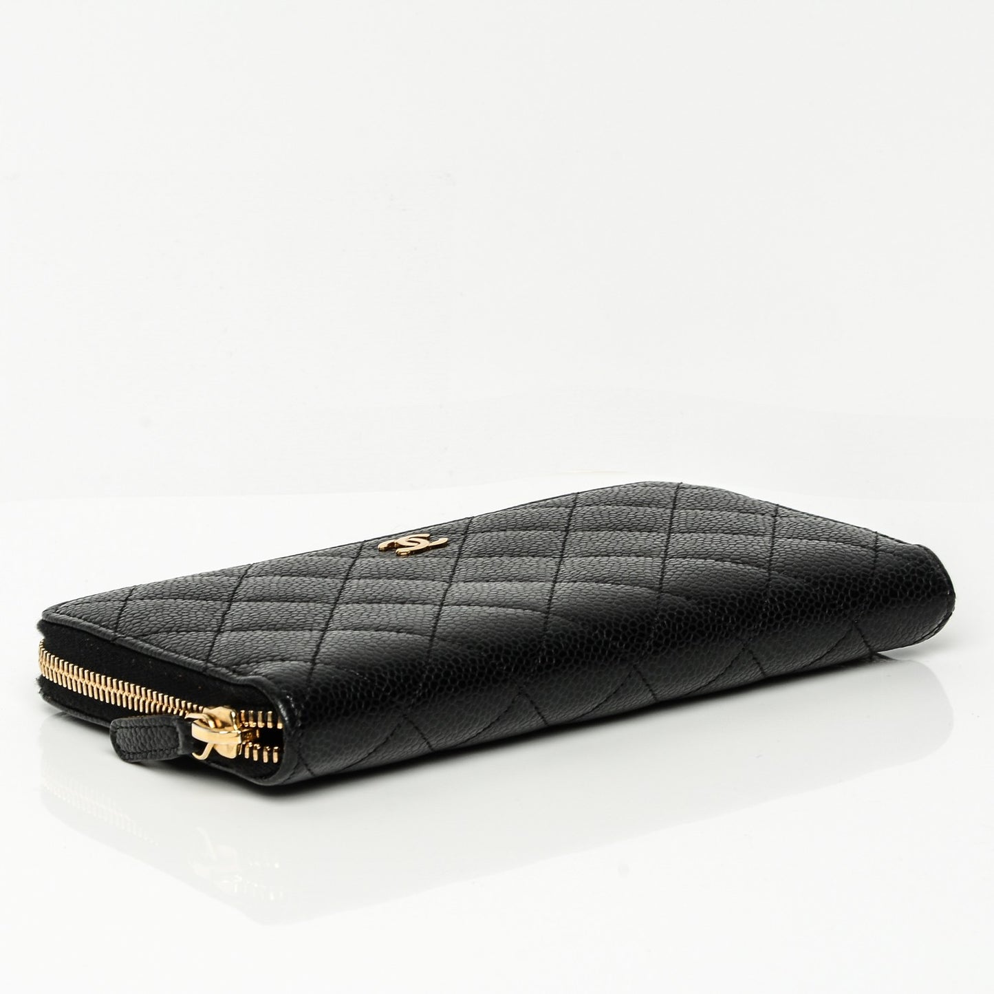 Caviar Quilted Large Gusset Zip Around Wallet Black