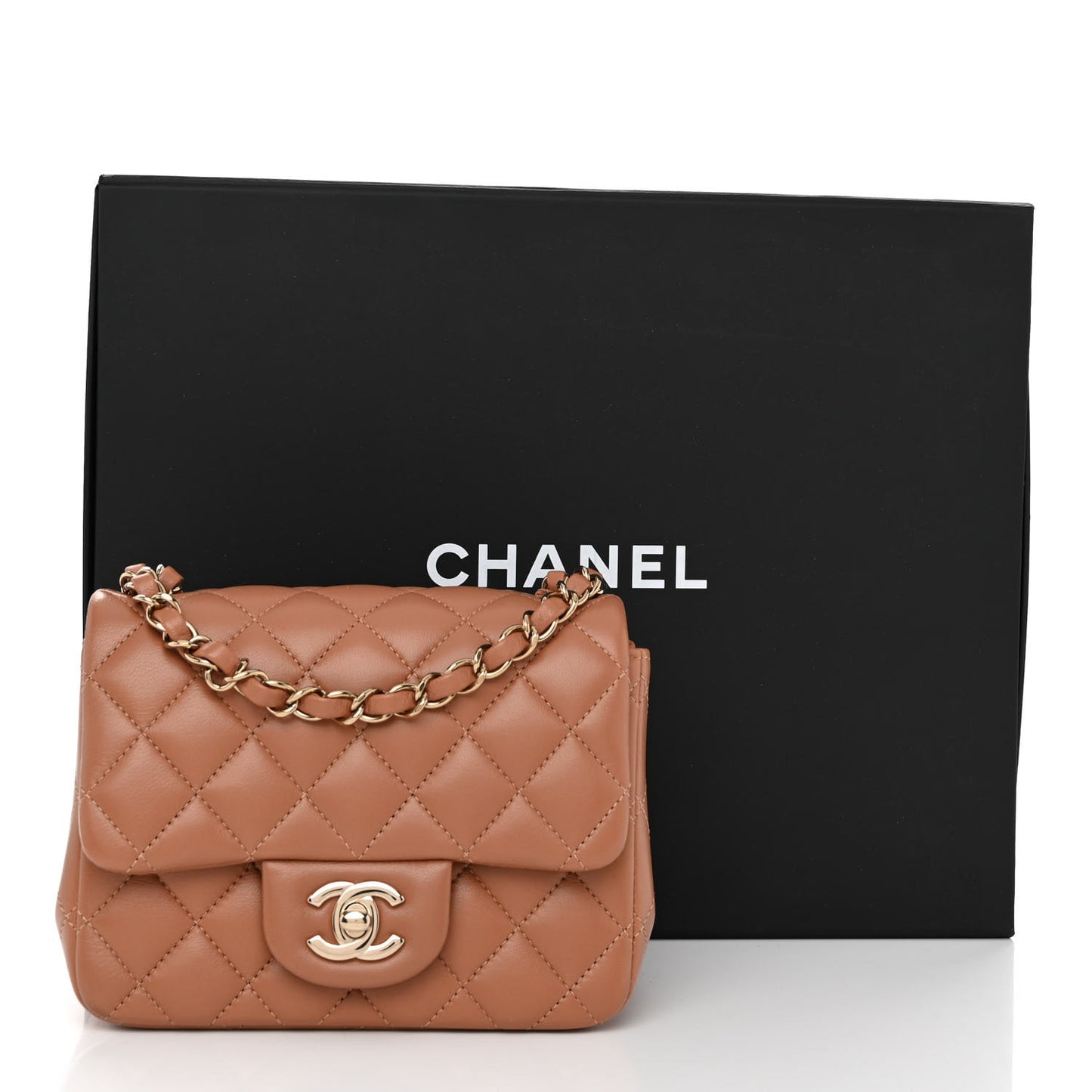 Lambskin Quilted Mini Square Flap Brown