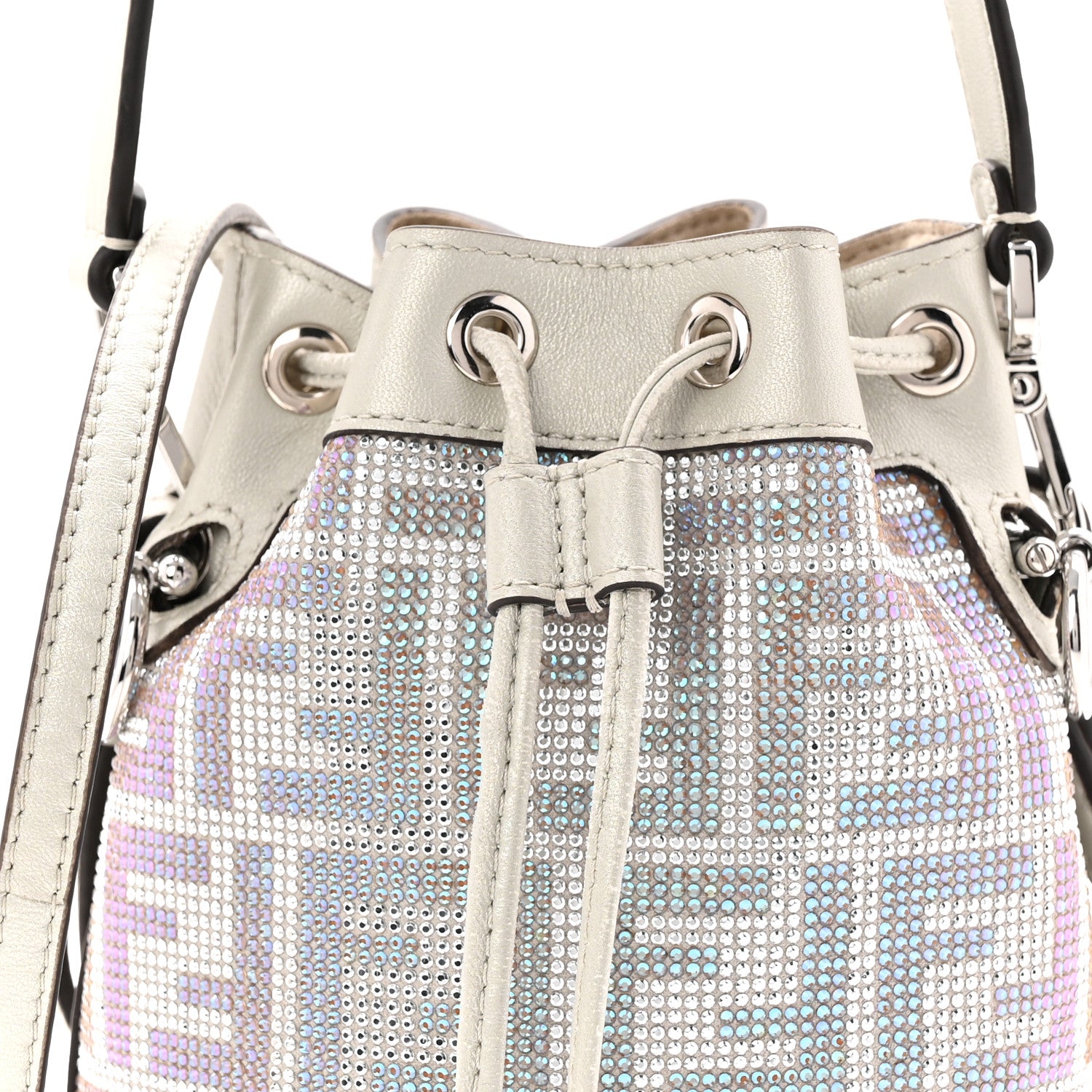 Fendi Crystal Vitello Laminato FF Mini Mon Tresor Bucket Bag Crystal Argento 8 of 10