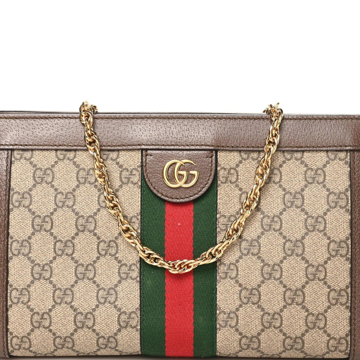 GG Supreme Monogram Web Small Ophidia Chain Shoulder Bag Brown