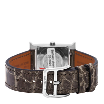 Hermes Stainless Steel Alligator Diamond Bezel Mother of Pearl 21mm Heure H Hour Quartz Watch Gris Elephant 3 of 5