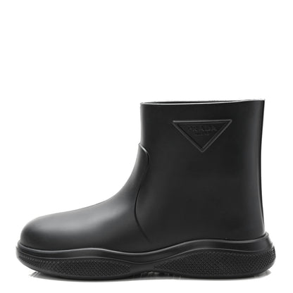 Prada Soft Mellow Rubber Triangle Logo Embossed Womens 25mm Booties 41 Black 1 of 9