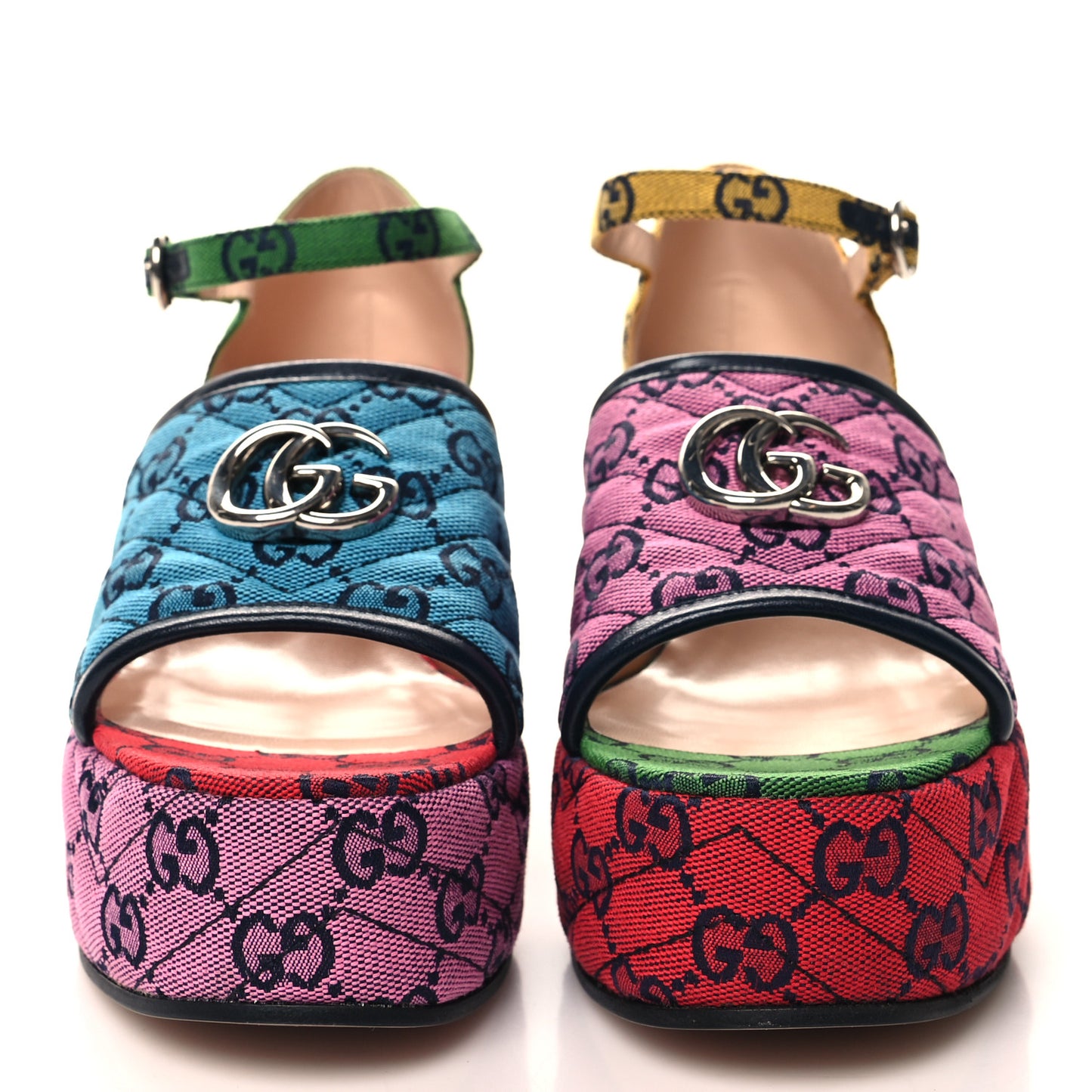 Monogram Multicolor Criss Cross Sandals 39 Light Blue Blue Pink Tabasco