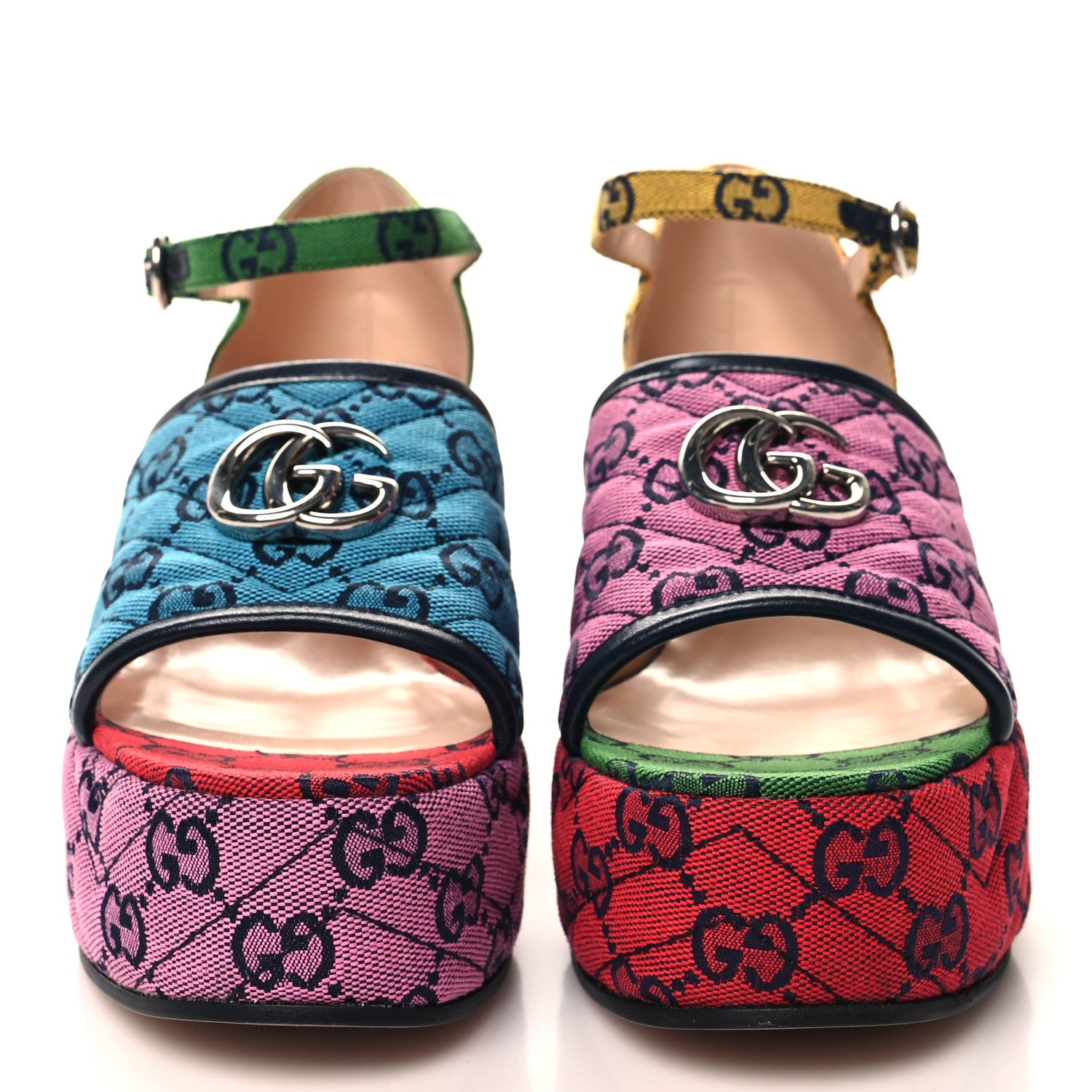 Gucci Monogram Multicolor Criss Cross Sandals 39 Light Blue Blue Pink Tabasco 2 of 9