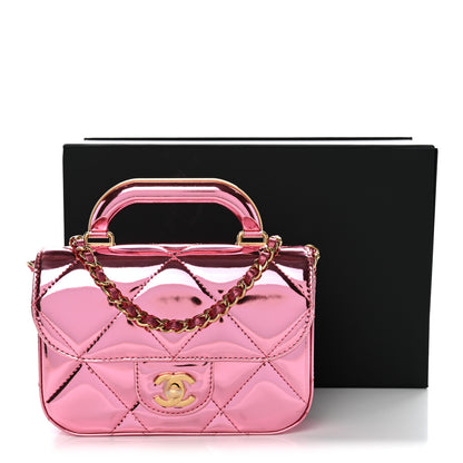 Chanel Mirror Metallic Calfskin Quilted Mini Top Handle Flap Pink 11 of 11