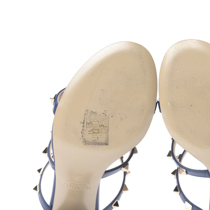 Valentino Garavani Calfskin Rockstud 60mm Caged Slide Sandals 36 Light Ocean 9 of 11