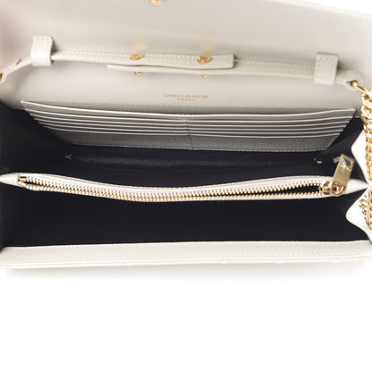 Saint Laurent Grain De Poudre Matelasse Chevron Monogram Chain Wallet Crema Soft 5 of 12