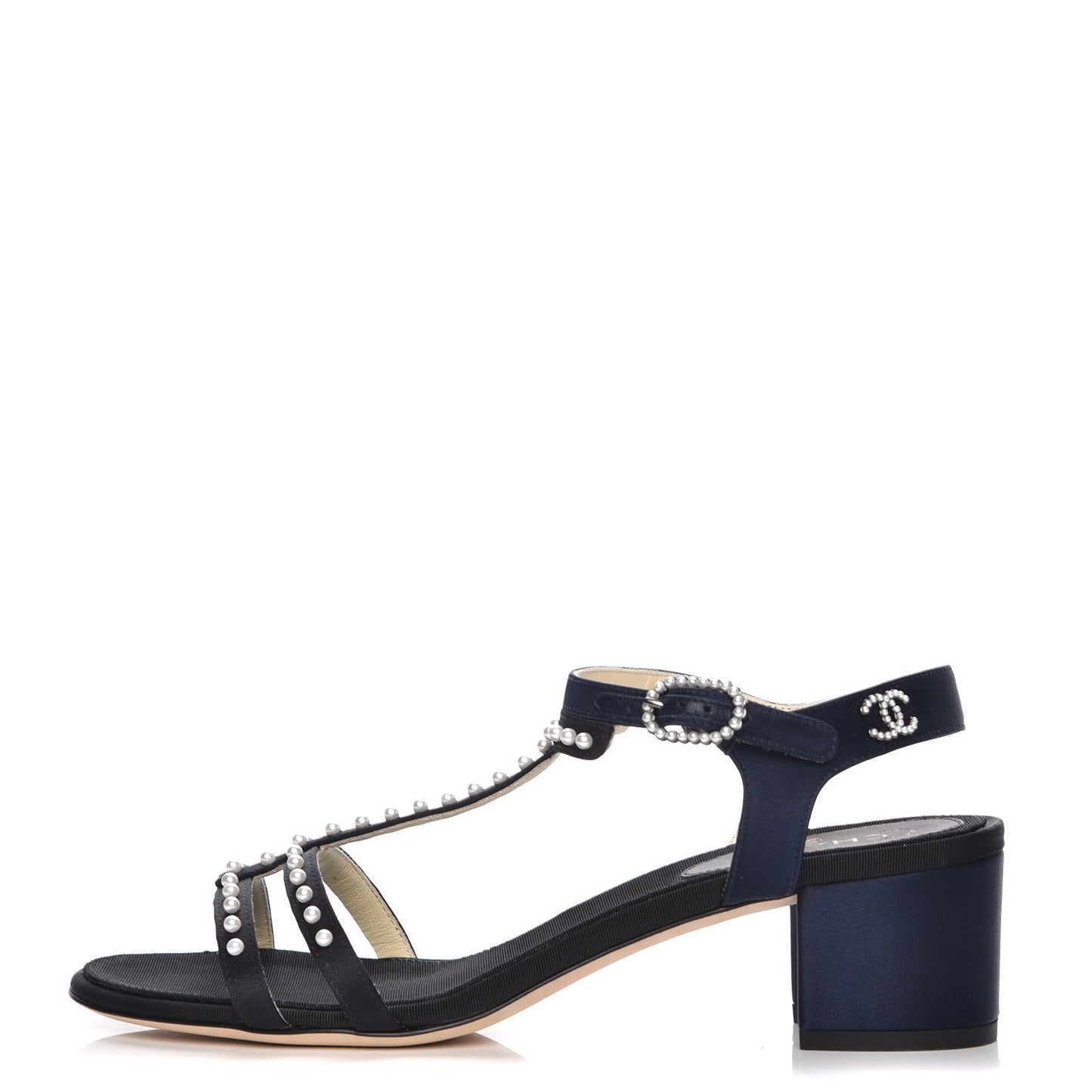 Satin Pearl Sandals 36.5 Black Navy