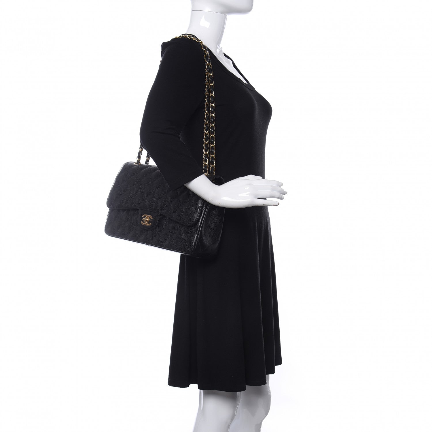Chanel Caviar Quilted Jumbo Double Flap Black 2 of 10