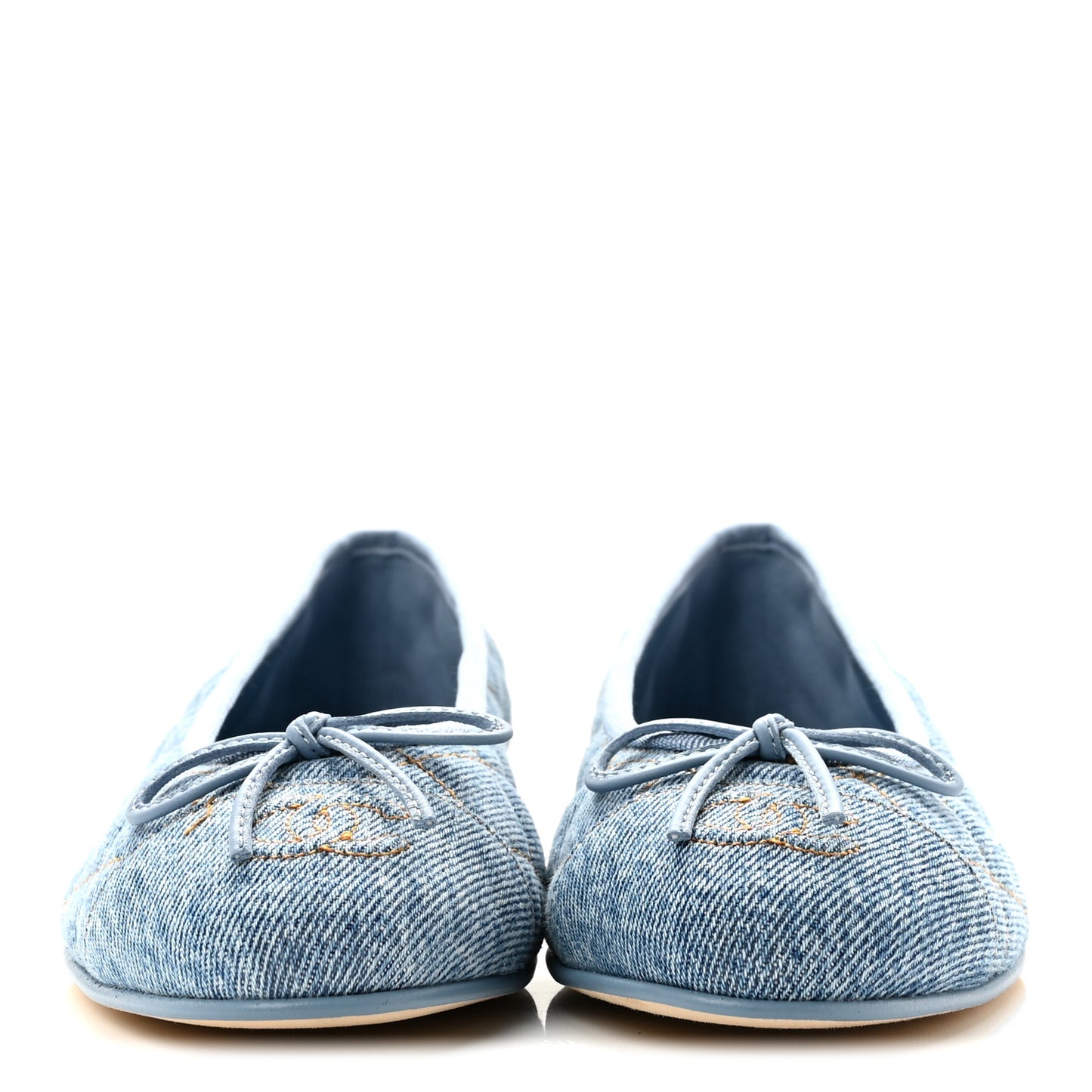Denim Quilted CC Cap Toe Ballerina Flats 36.5 Light Blue