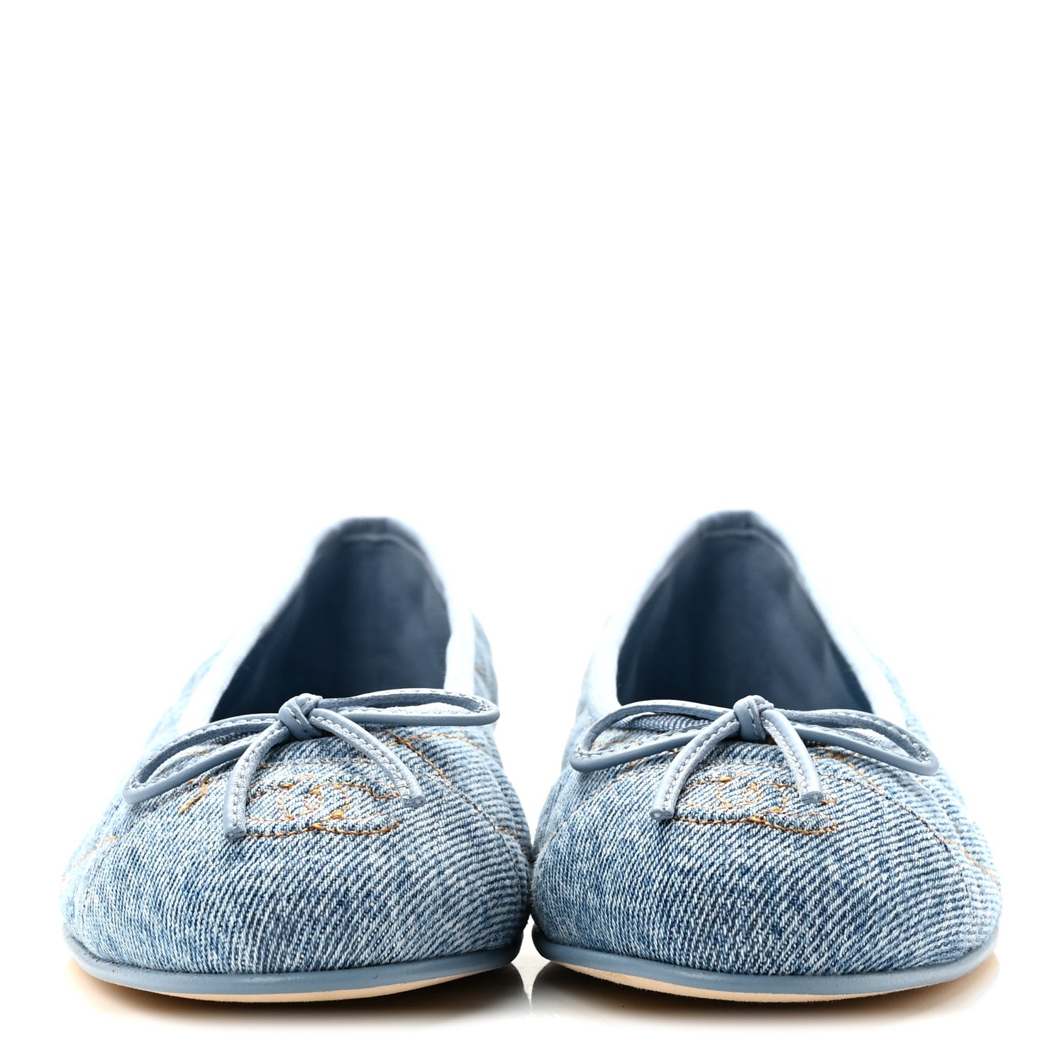 Chanel Denim Quilted CC Cap Toe Ballerina Flats 36.5 Light Blue 3 of 10