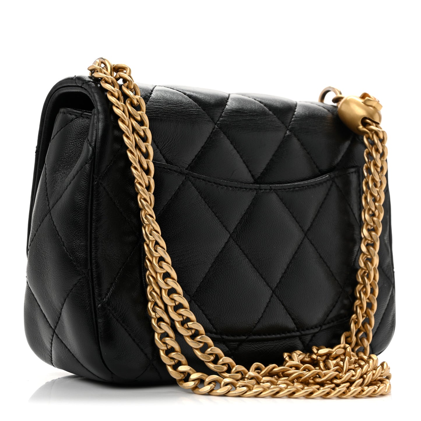 Shiny Lambskin Quilted Mini Sweetheart Flap Black