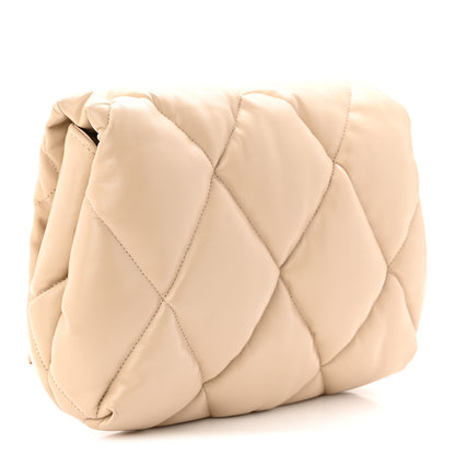 Balenciaga Nappa Calfskin Quilted Touch B Puffy Clutch Light Beige 3 of 8