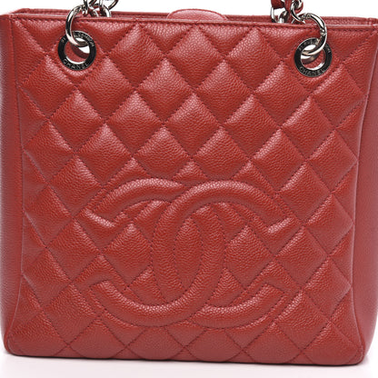 Chanel Caviar Quilted Petit Shopping Tote PST Red 13 of 14