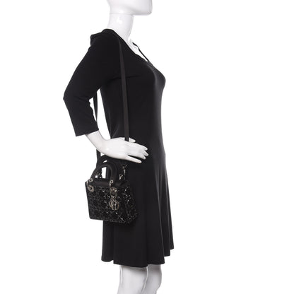 Christian Dior Satin Crystal Cannage Mini Lady Dior Black 2 of 11