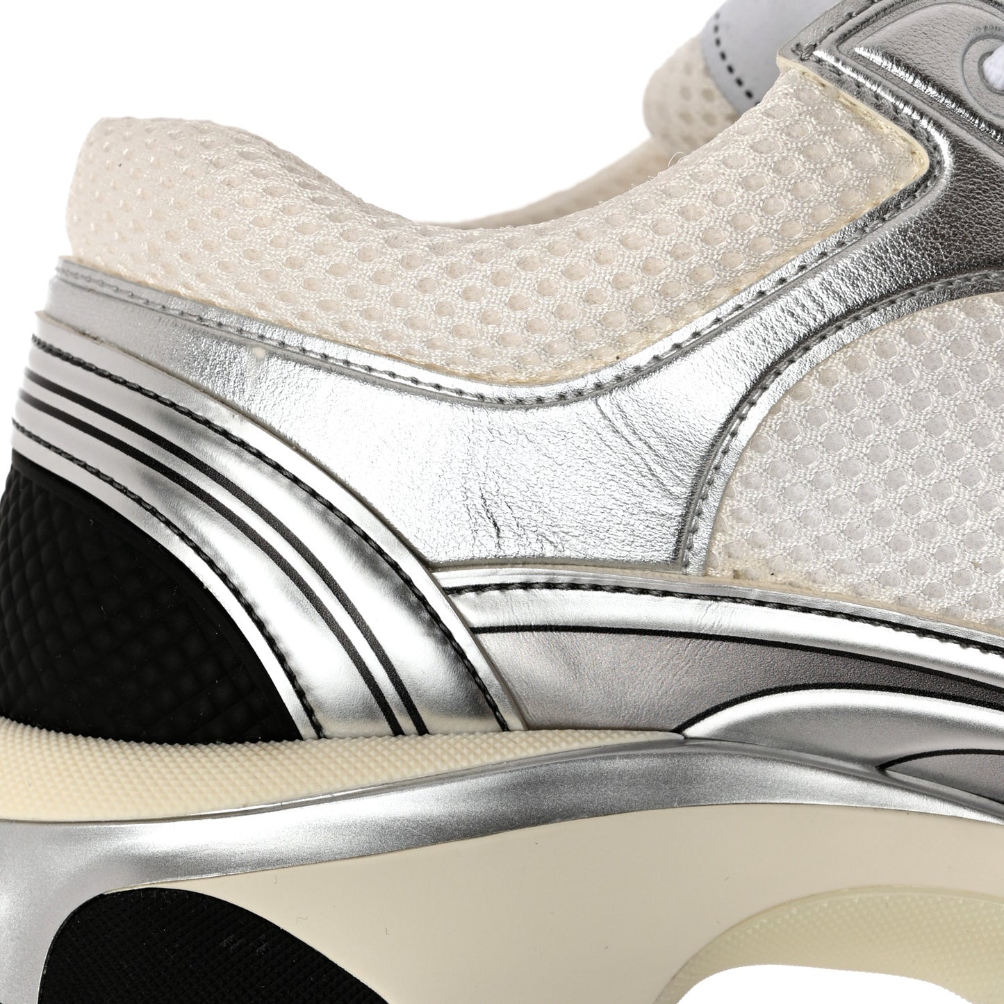 Fabric Laminated Calfskin Stretch CC Sneakers 38 White Silver