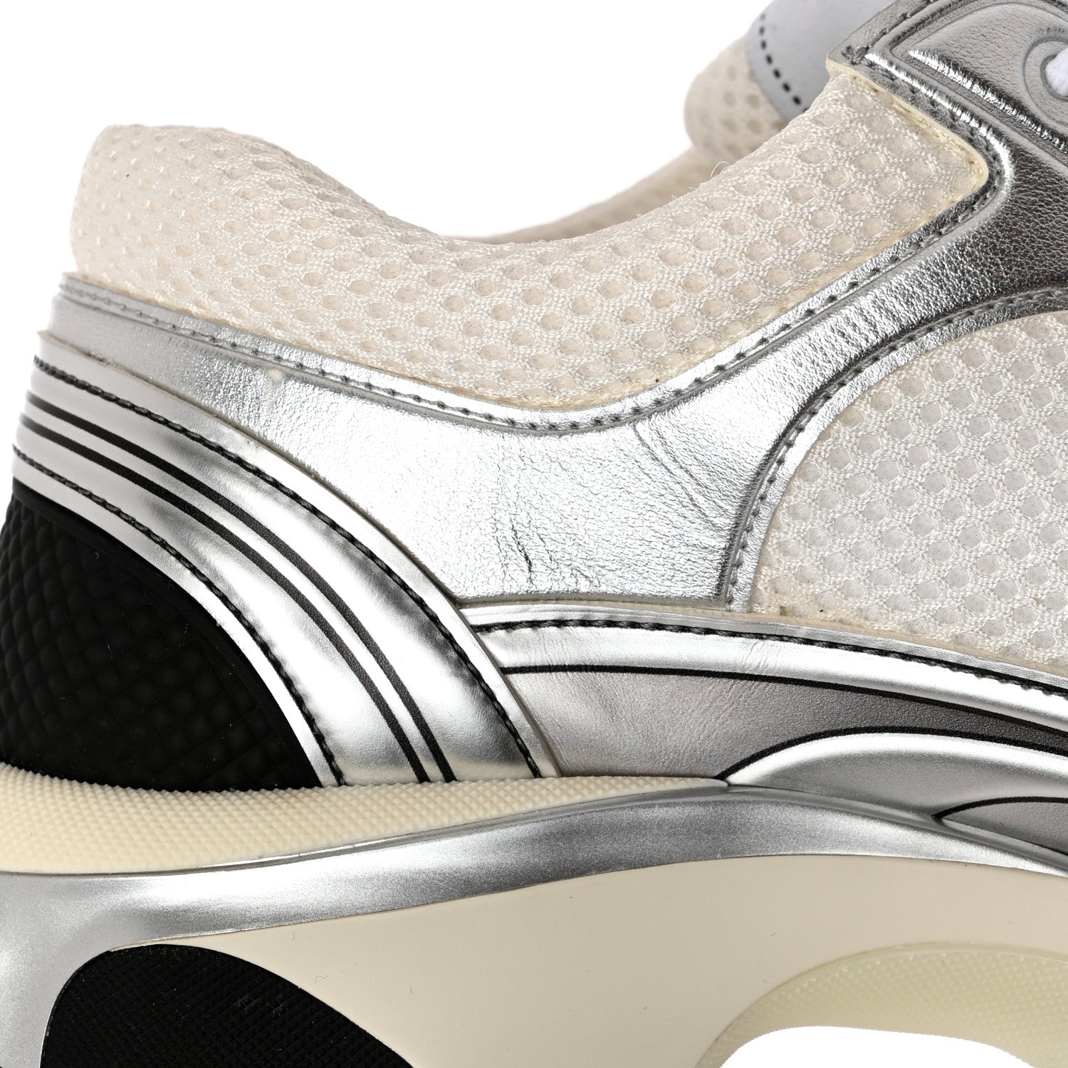 Chanel Fabric Laminated Calfskin Stretch CC Sneakers 38 White Silver 10 of 11