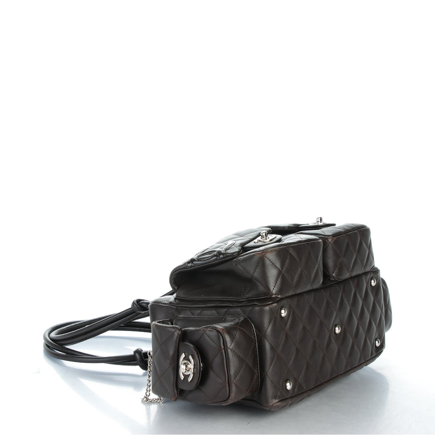 Calfskin Quilted Small Cambon Multipocket Reporter Dark Brown