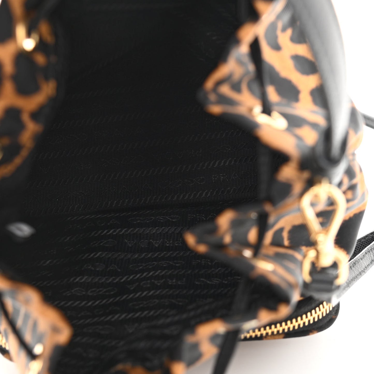 Tessuto Nylon Leopard Print Mini Bucket Bag Miele