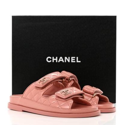 Chanel Lambskin Quilted Velcro Dad Chain CC Slide Sandals 36 Pink 9 of 9