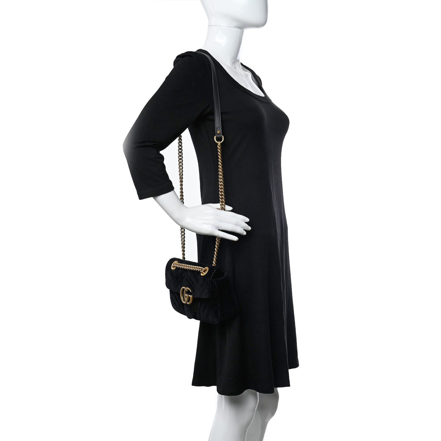 Gucci Velvet Matelasse Mini GG Marmont Shoulder Bag Black 2 of 12