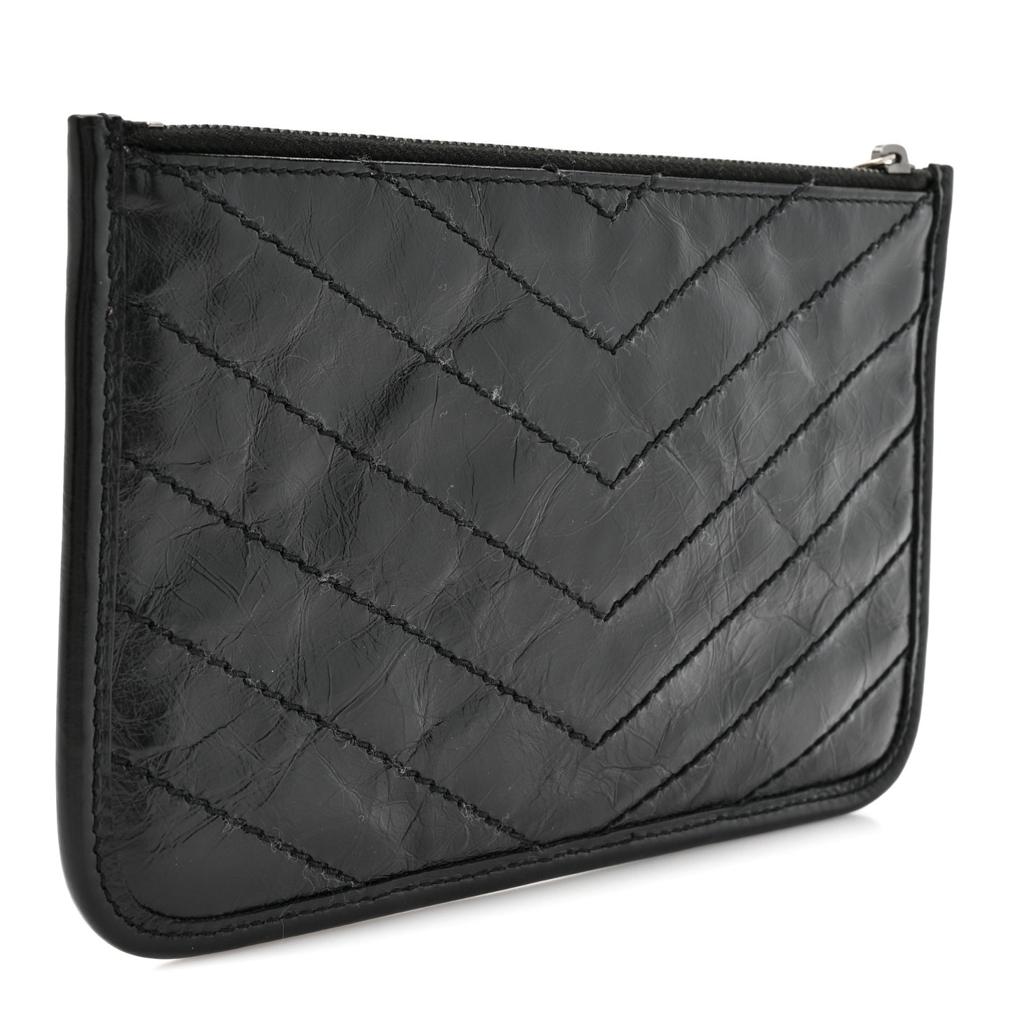 Crinkled Calfskin Matelasse Monogram Niki Bill Pouch Black