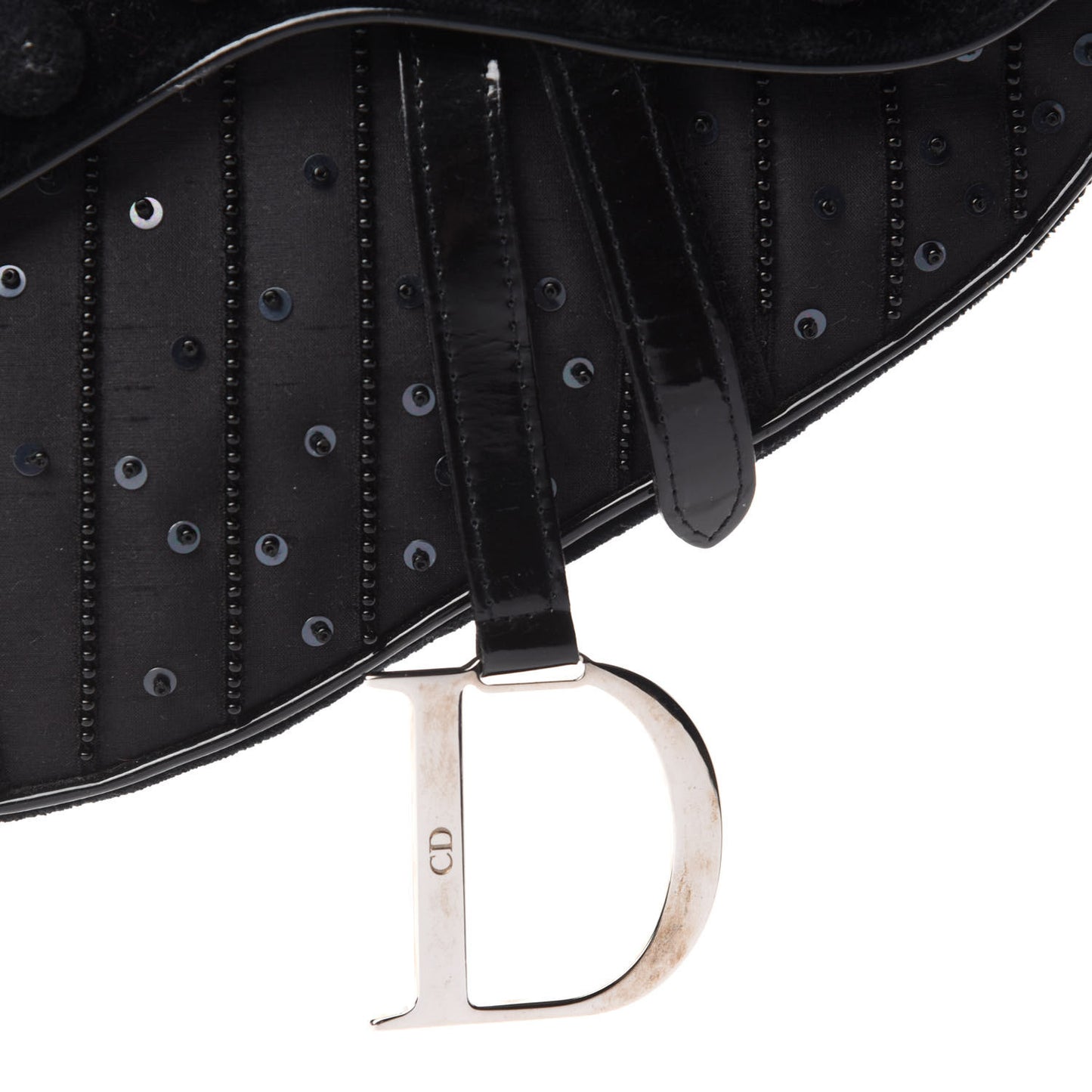 Velvet Nylon Pom Pom Saddle Bag Black