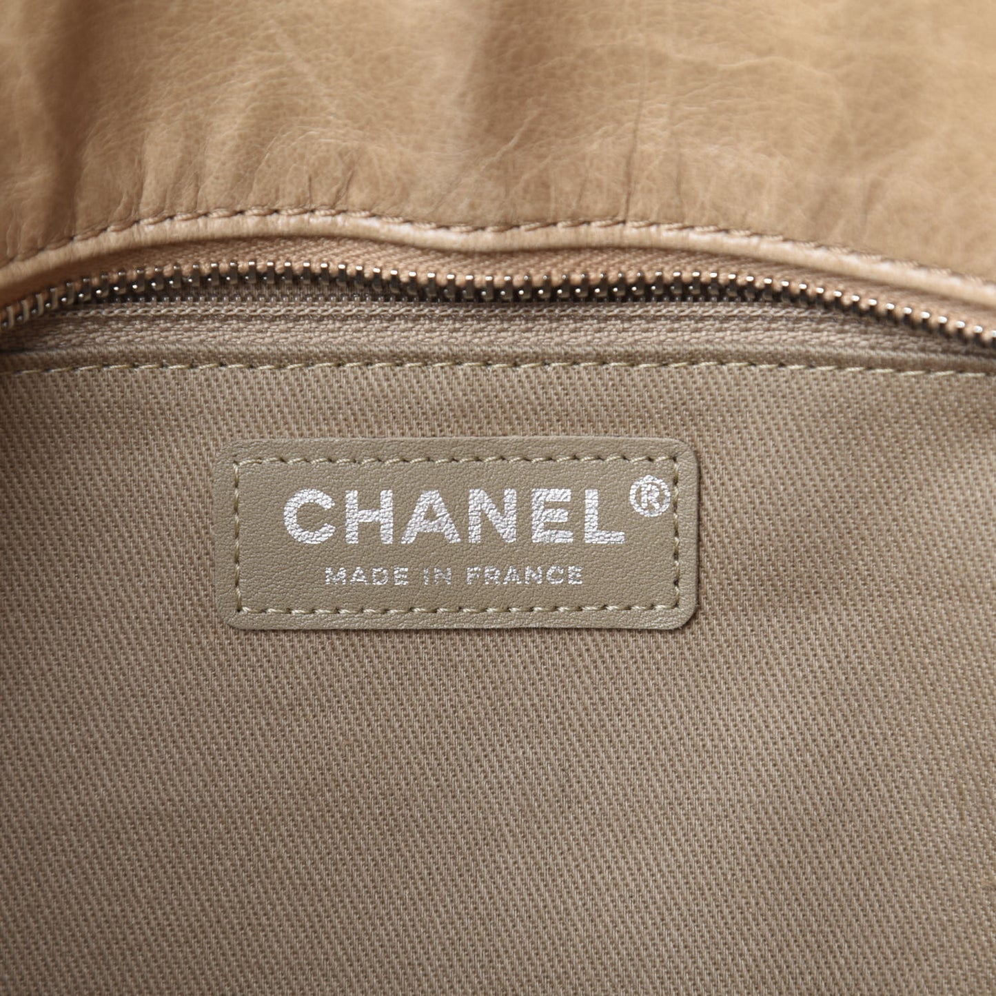 Glazed Calfskin Quilted Shopping Tote Beige