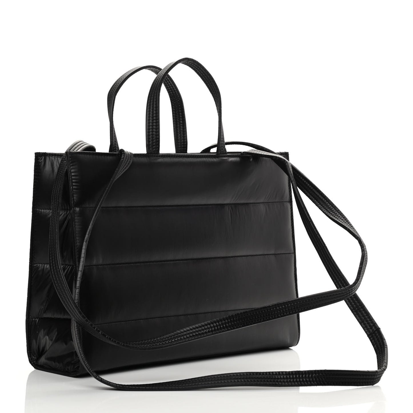 Nylon Medium Puff Shopping Bag Black