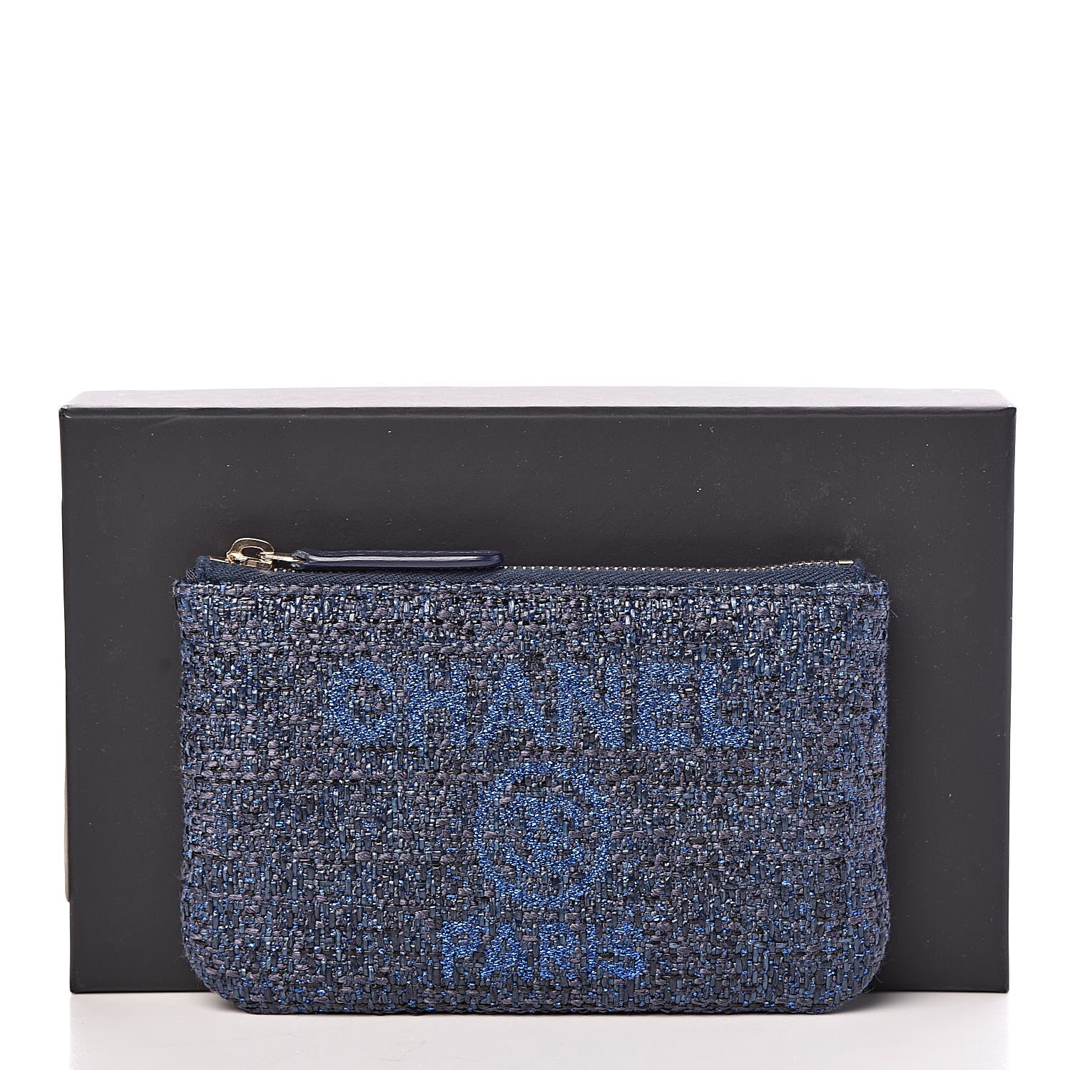 Chanel Woven Straw Raffia Deauville Cosmetic Pouch Blue 8 of 8