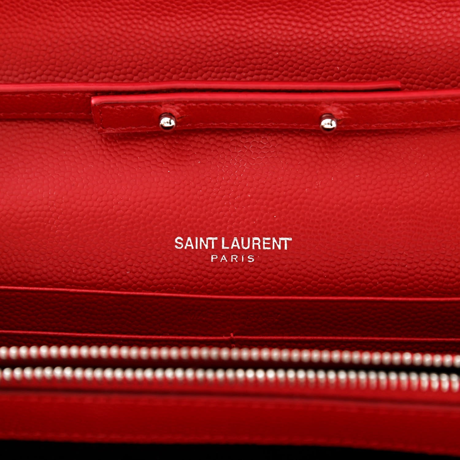 Saint Laurent Grain De Poudre Matelasse Chevron Monogram Chain Wallet New Red 6 of 10