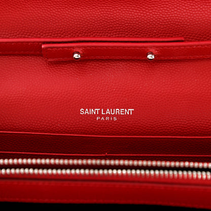 Saint Laurent Grain De Poudre Matelasse Chevron Monogram Chain Wallet New Red 6 of 10