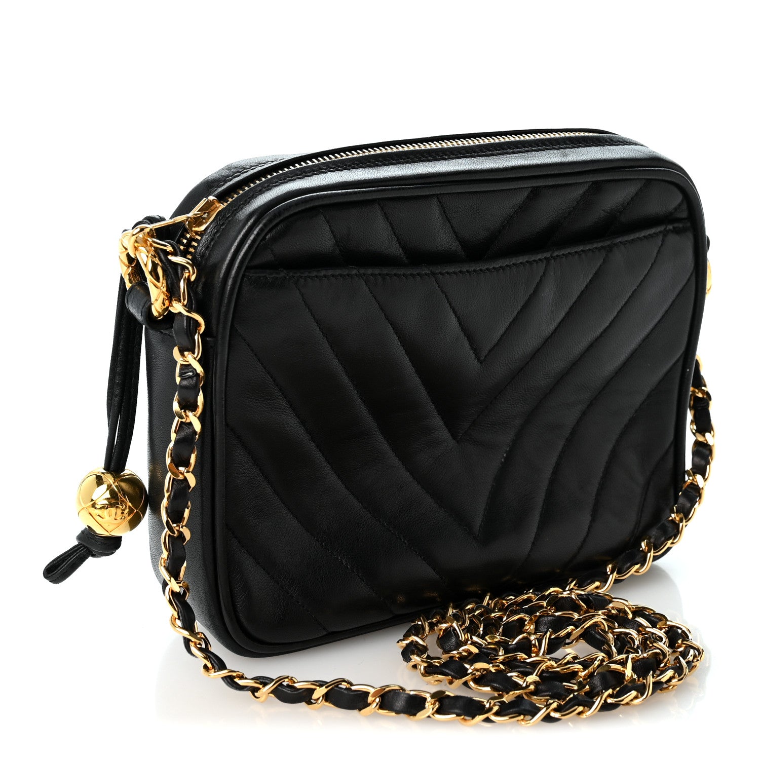 Chanel Lambskin Chevron Quilted Small Camera Case Black 2 of 9