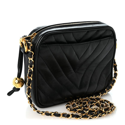 Chanel Lambskin Chevron Quilted Small Camera Case Black 2 of 9