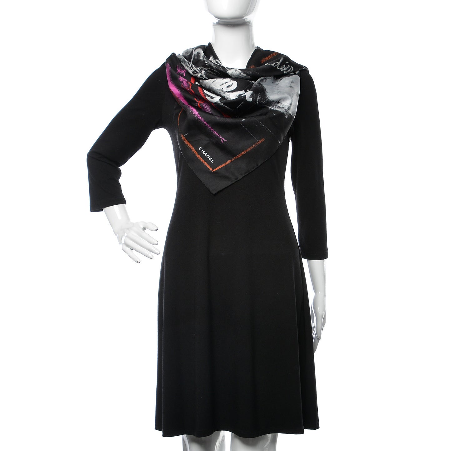 Silk Twill Chalk Print CC Square Scarf Black