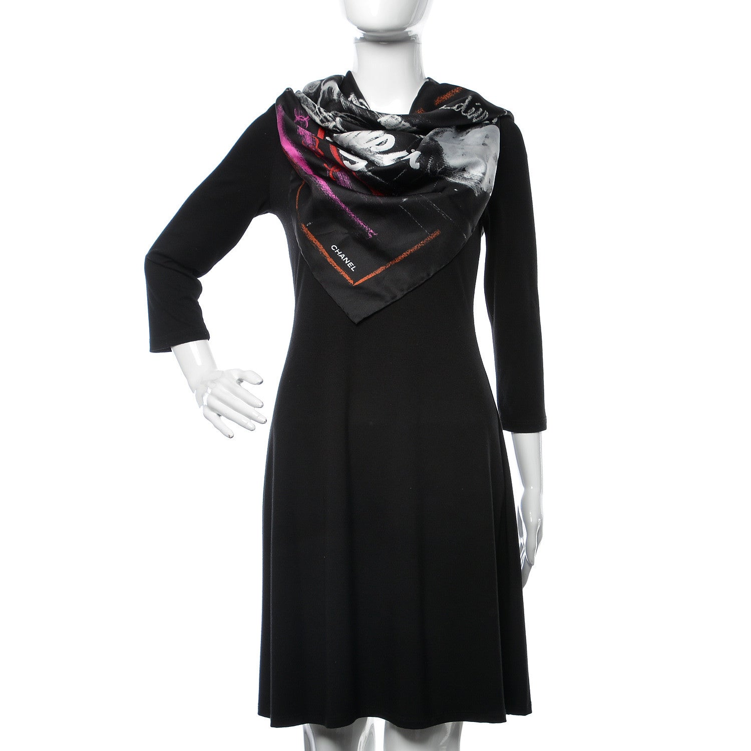 Chanel Silk Twill Chalk Print CC Square Scarf Black 2 of 4